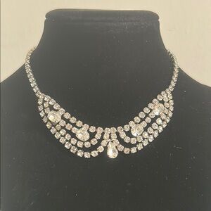 Regal Bridal Prom Formal Rhinestone  Collar Choker Draped Necklace